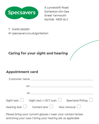 Specsavers Appointment Card Button